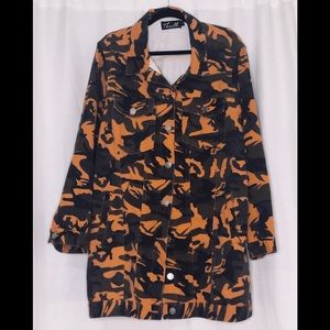 Midi Style Orange Camo Denim Jacket